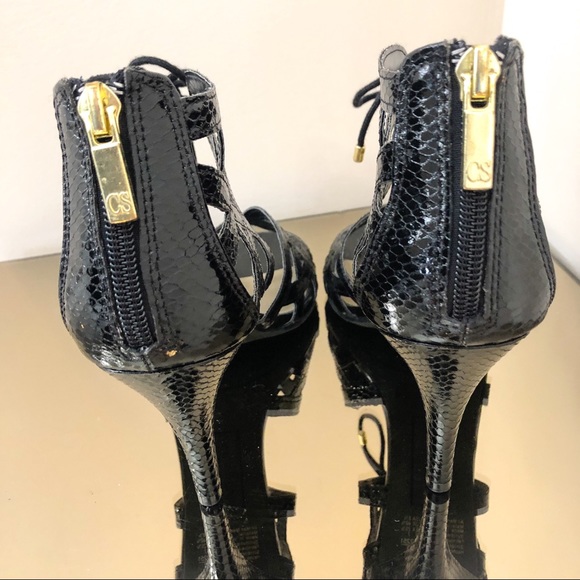 CHRISTIAN SIRIANO Black Lace Up Heels. 8.5 - Picture 2 of 7